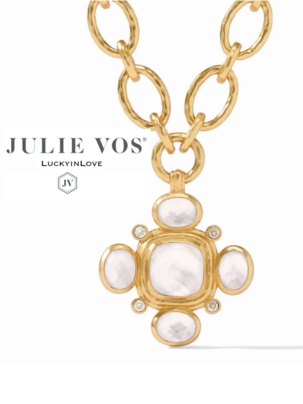 JULIE VOS • Tudor Statement Necklace in Gold and Iridescent Clear